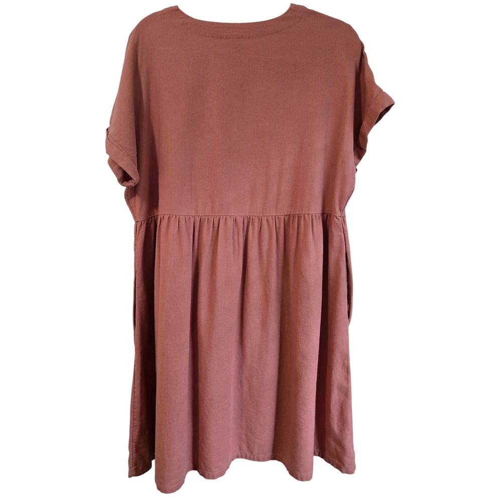 Universal Thread Women's L Linen Blend Babydoll Dress Light Rust V-Neck Pockets - Picture 9 of 9